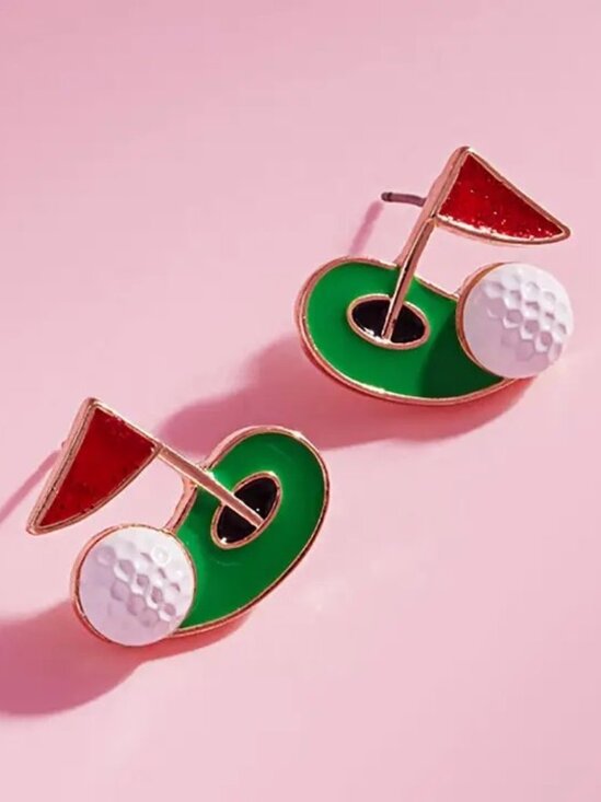 2/$30 Golf Course-Themed Earrings With Red Flags & Golf Ball Design - Picture 1 of 5